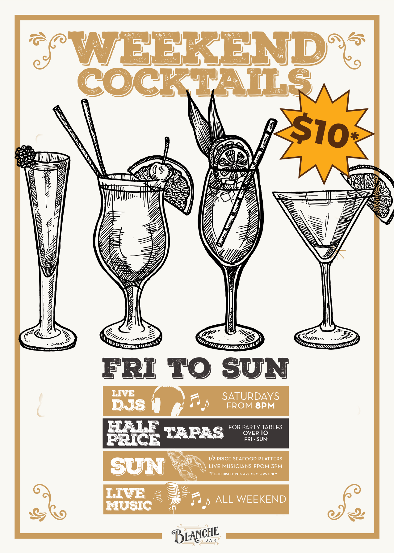 weekend cocktails blanche poster